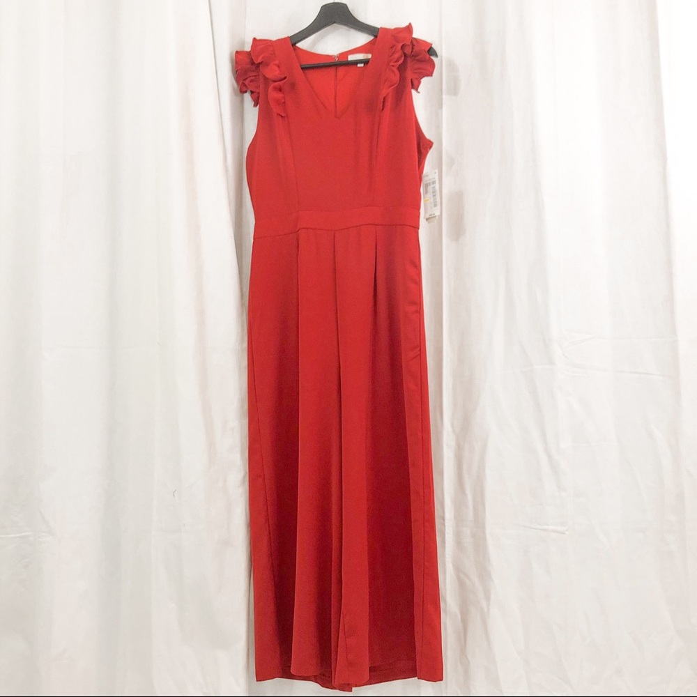 NWT GIANNI BINI RED FLUTTER SLEEVE JUMPSUIT